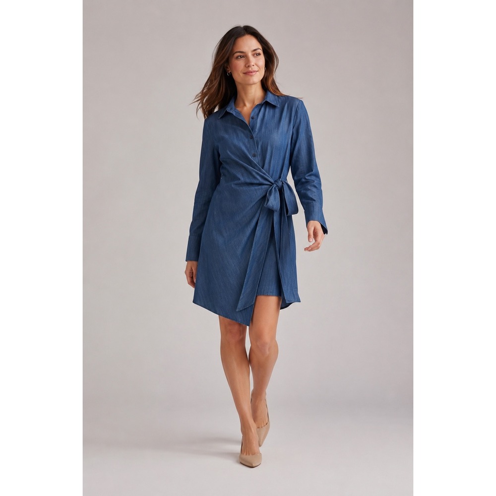 TIBI Chambray Wrap Dress 10 Long‎ Sleeve Mini Office Minimalist Quiet Luxury Fal